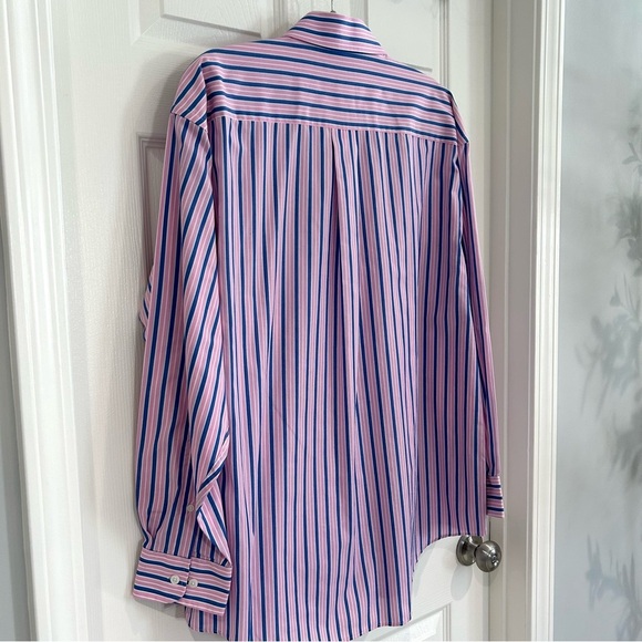 Croft & Barrow Mens Pink Blue Striped Button Up Dress Shirt Sz L 16.5/17 Classic - Picture 9 of 13